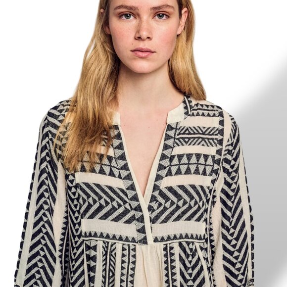 Devotion Twins Ella embroidered tiered ethnic bell sleeves boho hippie dress M - Picture 3 of 16